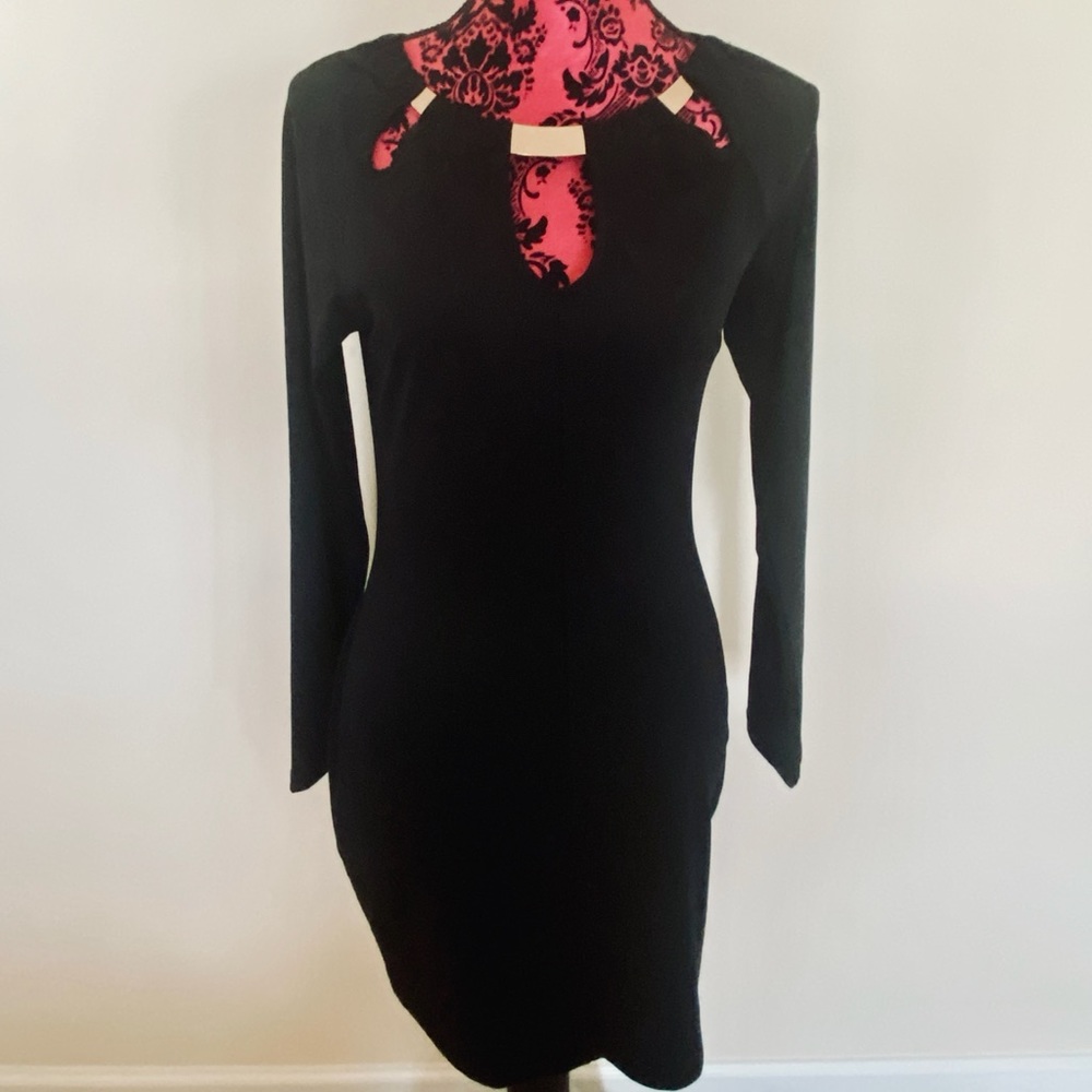 Classy little black cocktail dress with gold accent piece- Size Small